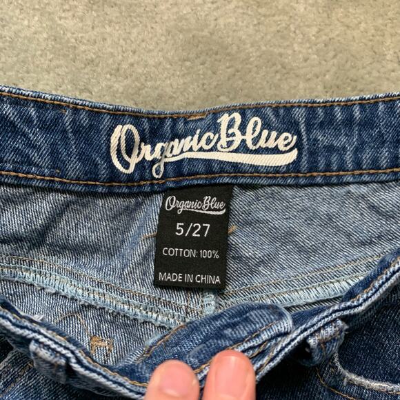 Organic Blue Distressed Raw Hem Denim Mom Shorts, Size 2 - Picture 3 of 5